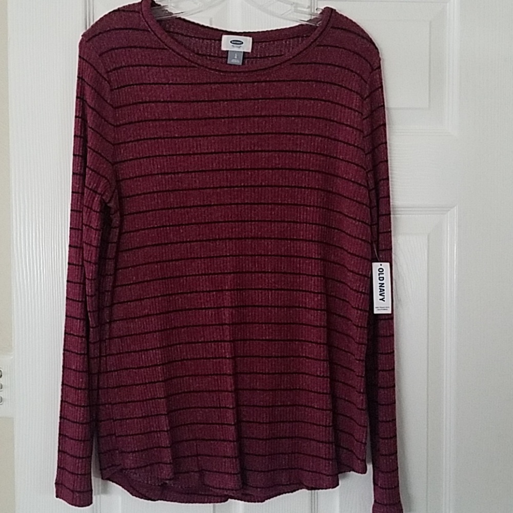 NWT Old Navy burgandy black striped top Size Large